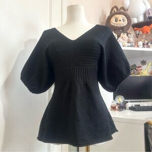 Vintage 90s black batwing knit sweater babydoll top